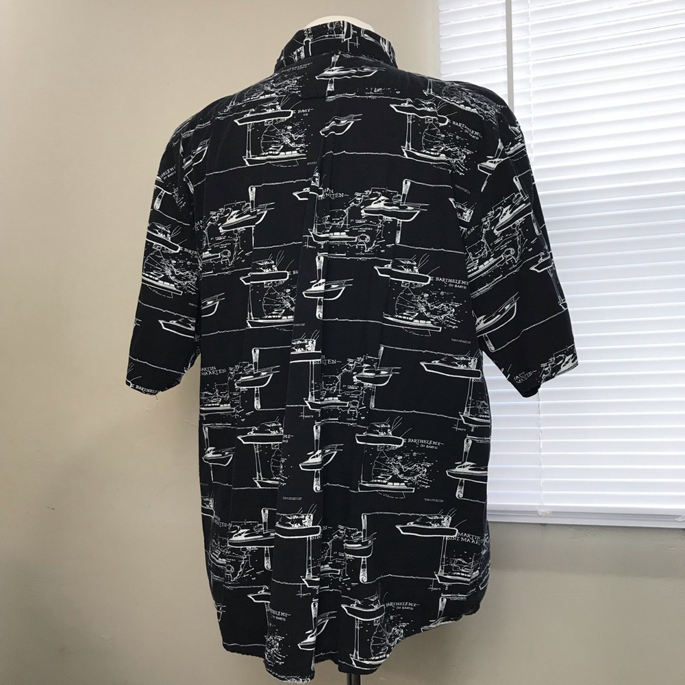 Island Blue Button Up Hawaiian Shirt Mens Sz XL Black Cruise Print Short Sleeves - Picture 3 of 13